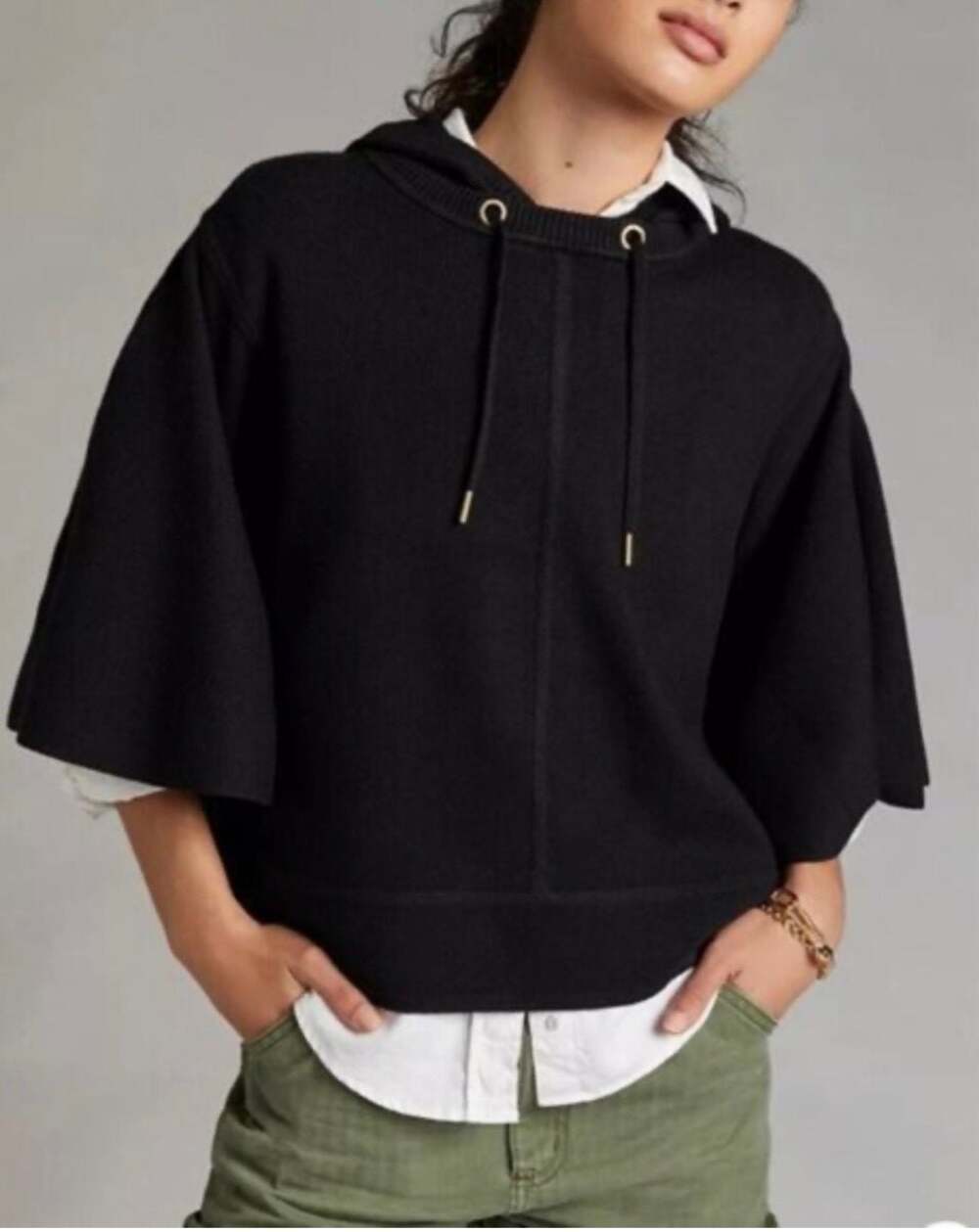 Maeve by Anthropologie Black Compact Bell Sleeve Hooded Sweater Size XS